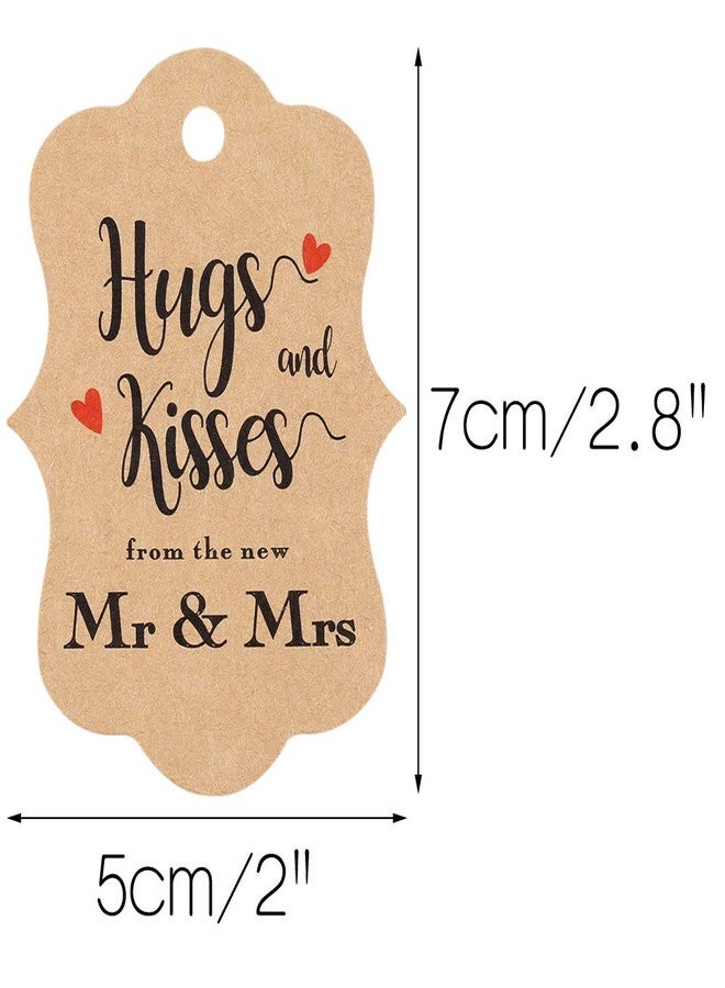 g2 بلس بطاقات هدايا من ورق كرافت من G2PLUS مع خيط، 100 قطعة، بطاقات هدايا زفاف، مقاس 2 × 2.8 بوصة، بطاقات "أحضان وقبلات من السيد والسيدة الجديدين" لحفلات الزفاف، وحفلات توديع العزوبية، وحفلات الذكرى السنوية - Image 2